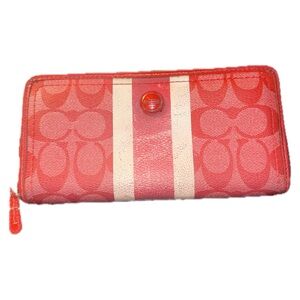 Coach Vermillion Signature PVC Stripe Accordion Wallet REHAB